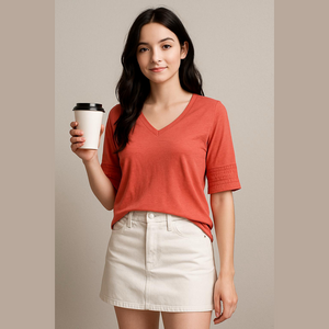 Nwot Belle By Kim Gravel LARGE orange Peach Ruched elbow Sleeve